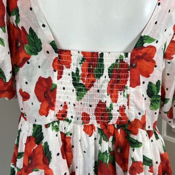 Maeve Square Neck Smocked Babydoll Dress Red Floral Side Zip Sz 1X NEW - Picture 8 of 15